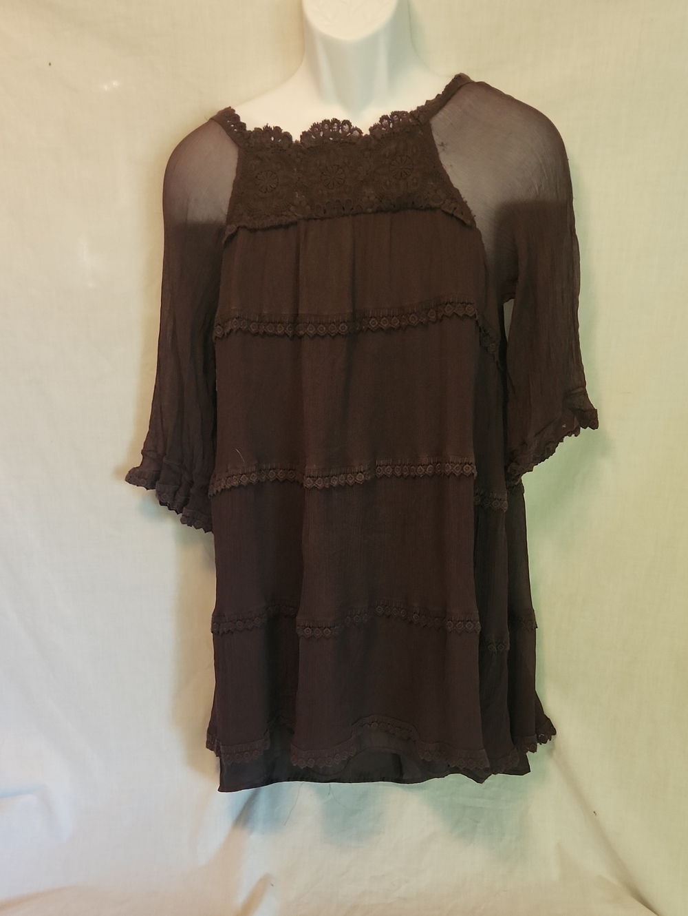 Darling Charcoal Lace Yoke Pleated Blouse